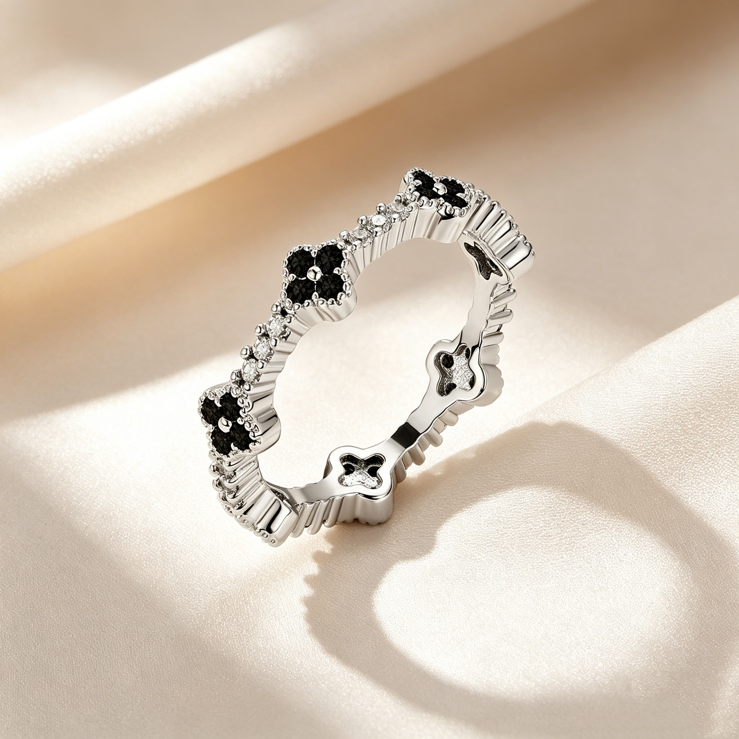 Four-Leaf Clover Crystal & Moissanite Ring