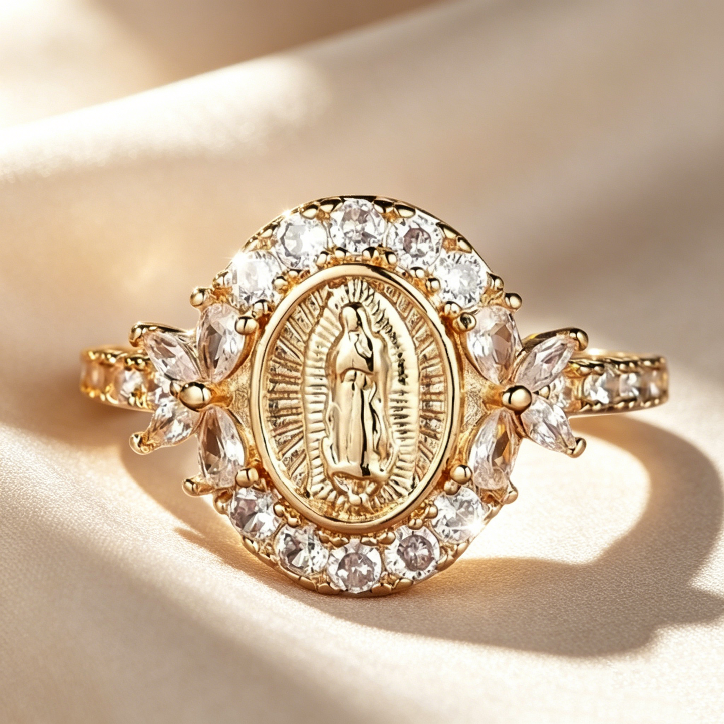 Virgin Mary Moissanite Halo Ring