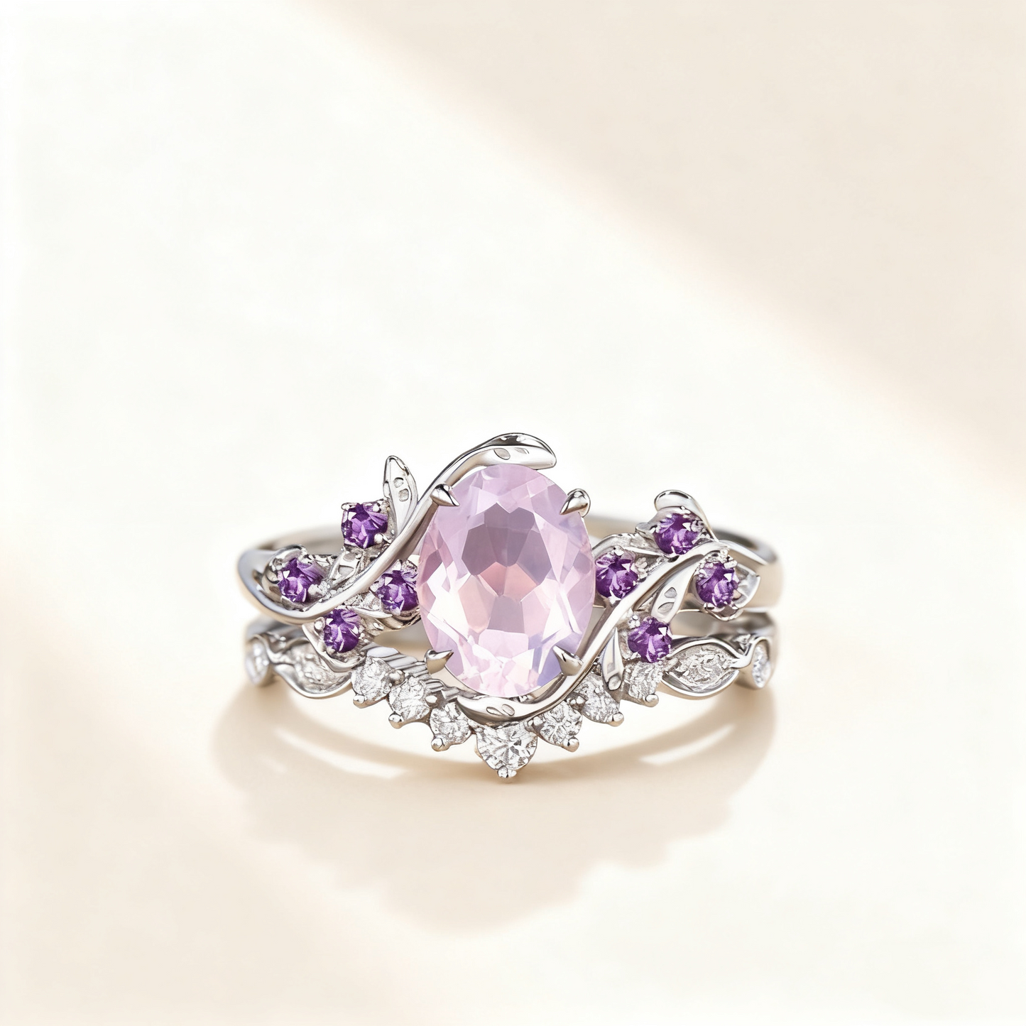Amethyst Floral Pavé Ring Set