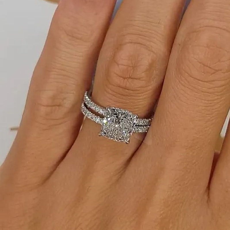 Bridal Cushion 2PC Ring Set | White Gold