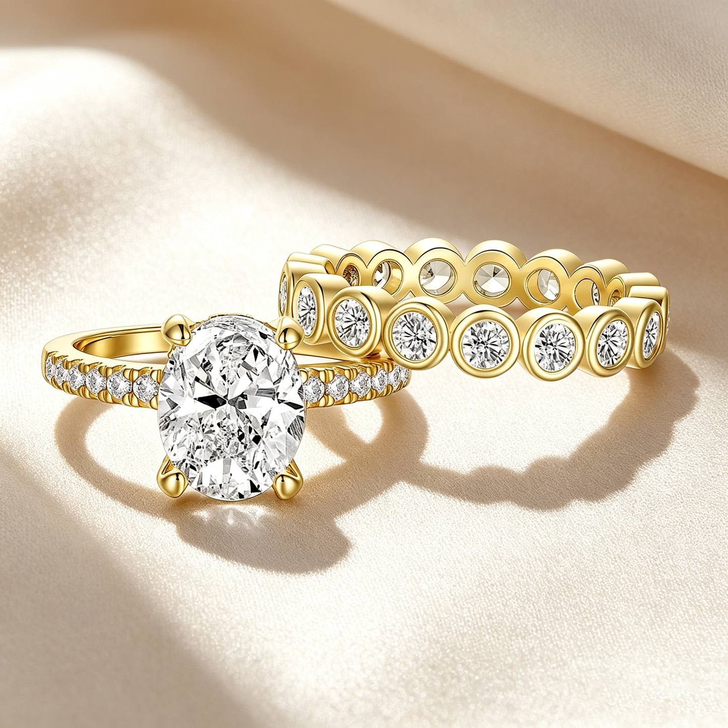 Oval Stone Stackable Ring Set