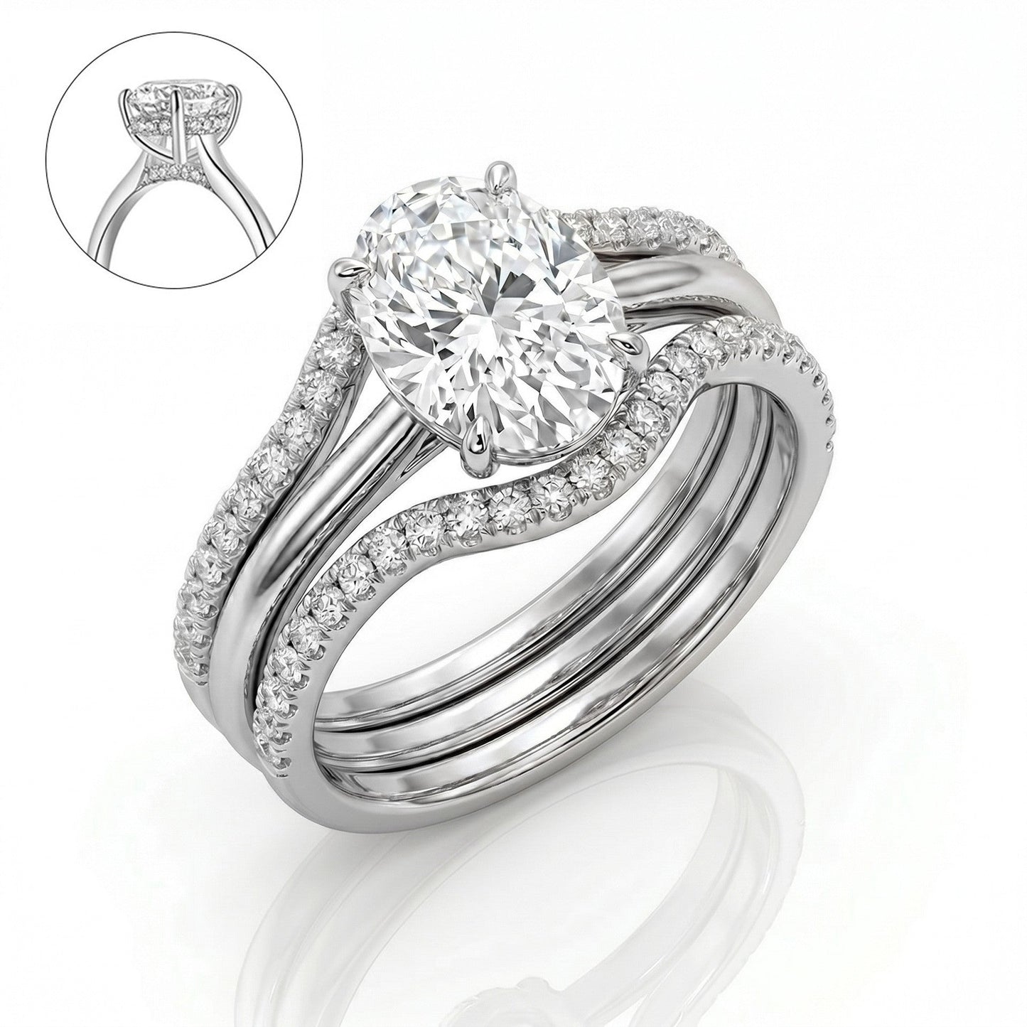 Oval Cut Twisted Pavé Ring Set