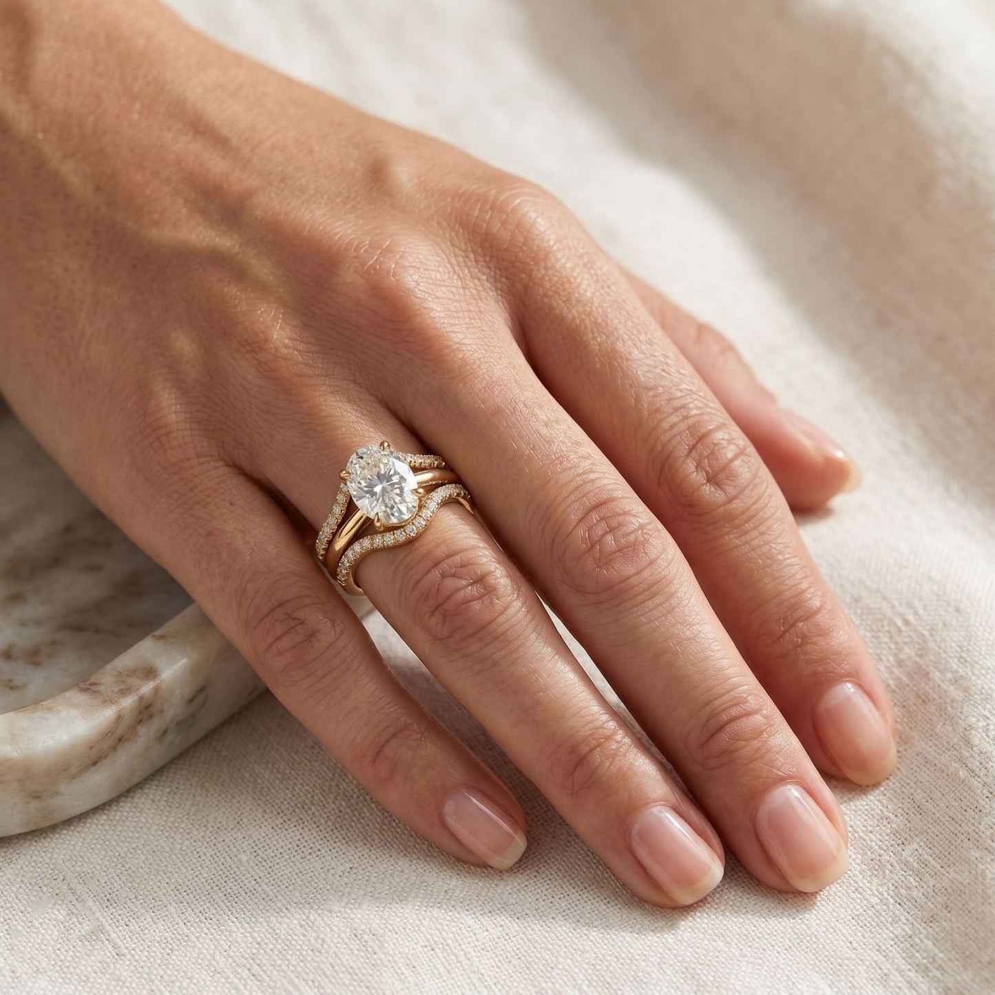Oval Cut Twisted Pavé Ring Set