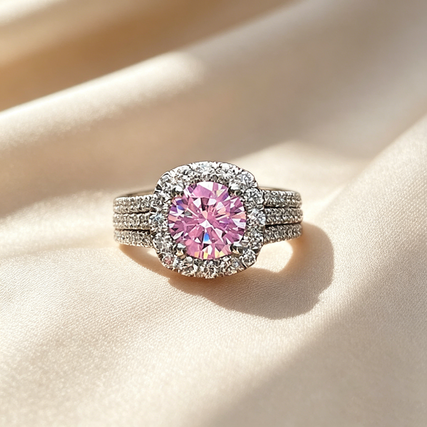 Triple Pavé Halo Ring