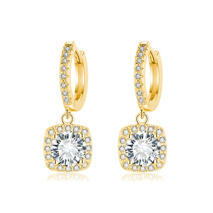 Square Halo Drop Earrings | Gold